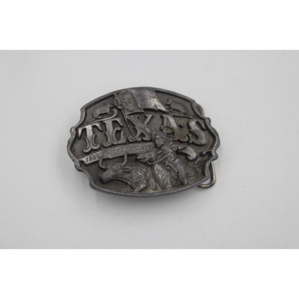VTG. 1989 TEXAS COMMEMORATIVE BELT BUCKLE DETAILED PEWTER #332/5000 US MADE